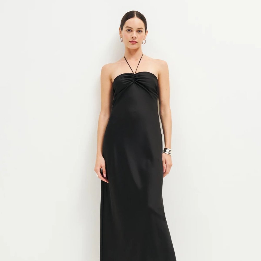 NWT $278 Reformation Valora Satin Dress Sleeveless  - Black